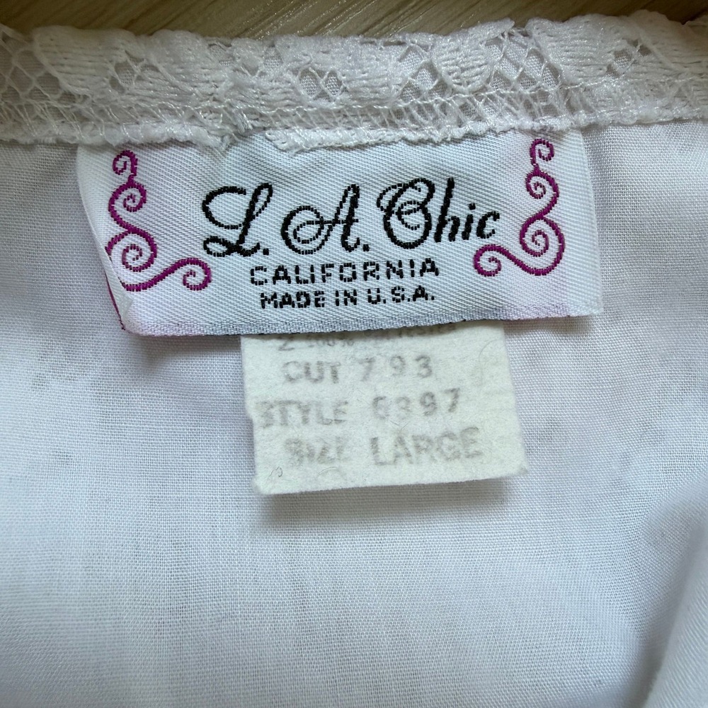 VTG L.A. Chic California Size Large Peplum Lace Cami White Made in USA - Picture 4 of 7